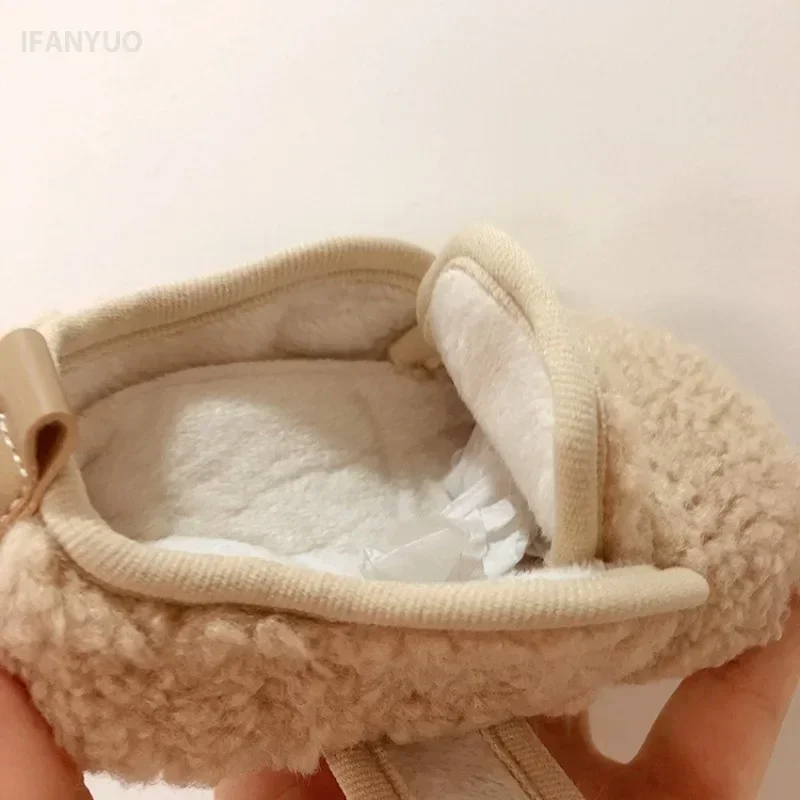 0-2Y Baby Plush Shoes Autumn Winter Solid Color Boys Girls Walking Shoe Versatile Soft Soled Anti Slip Princess Dress Shoes