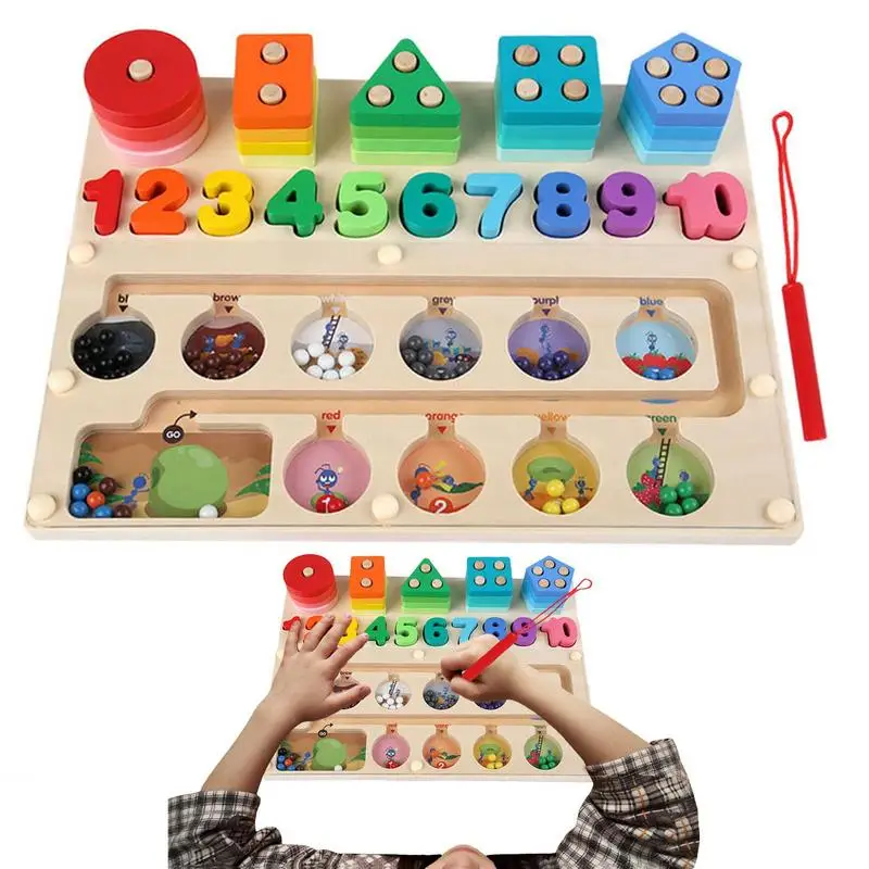 

Magnet Color Maze Toddler Number Puzzle 3-in-1 Wooden Sorting Stacking Toys Montessori Wooden Early Educational Toys For Kids Bo