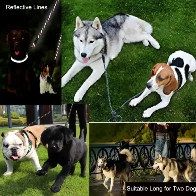 Reflective Double Dog Leash For Two Dogs Nylon puppy Dog Coupler For Walking Training small Medium Large big Two Dogs lead 2