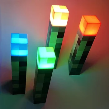 MC 게임 토치 라이트 브라운스톤 LED 야간 조명, USB 충전식 침실 장식 테이블 램프, 어린이 침대 옆 램프, 선물 램프