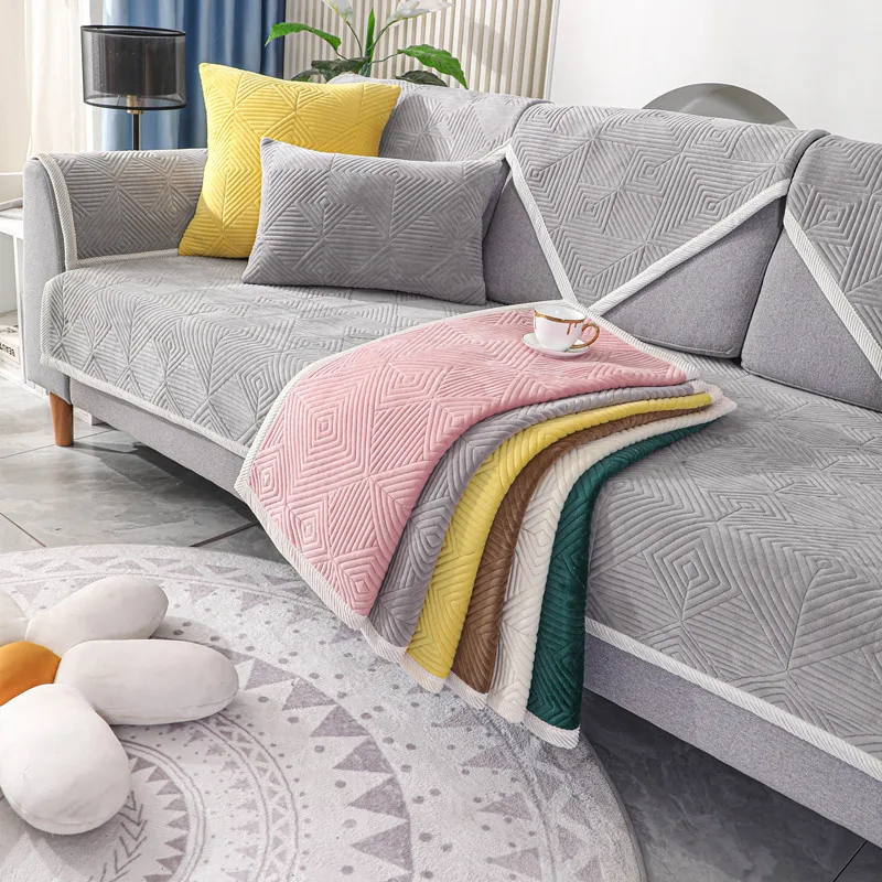 Velvet Plaid Sofa Cover Modern Simple Antislip Sofa Cushion Towel