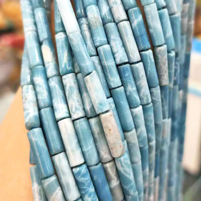 New Natural Sea Pattern Stone Round Tube  Beads  DIY Bracelet Necklace Earrings Sweater Chain Jewelry Accessories  Wholesale