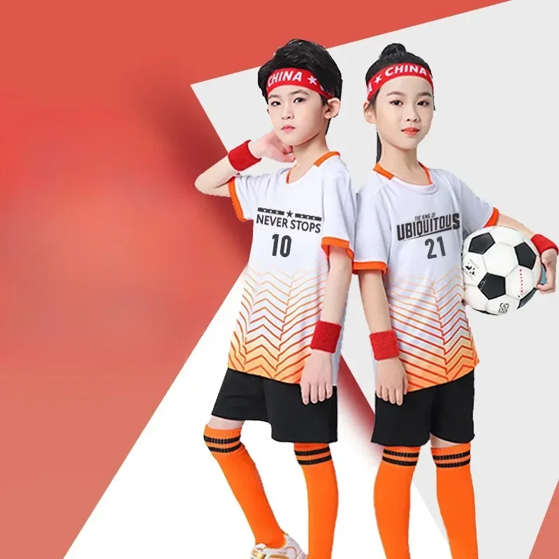 Children's soccer suit printed gradient color quick drying sports jersey youth game training uniform