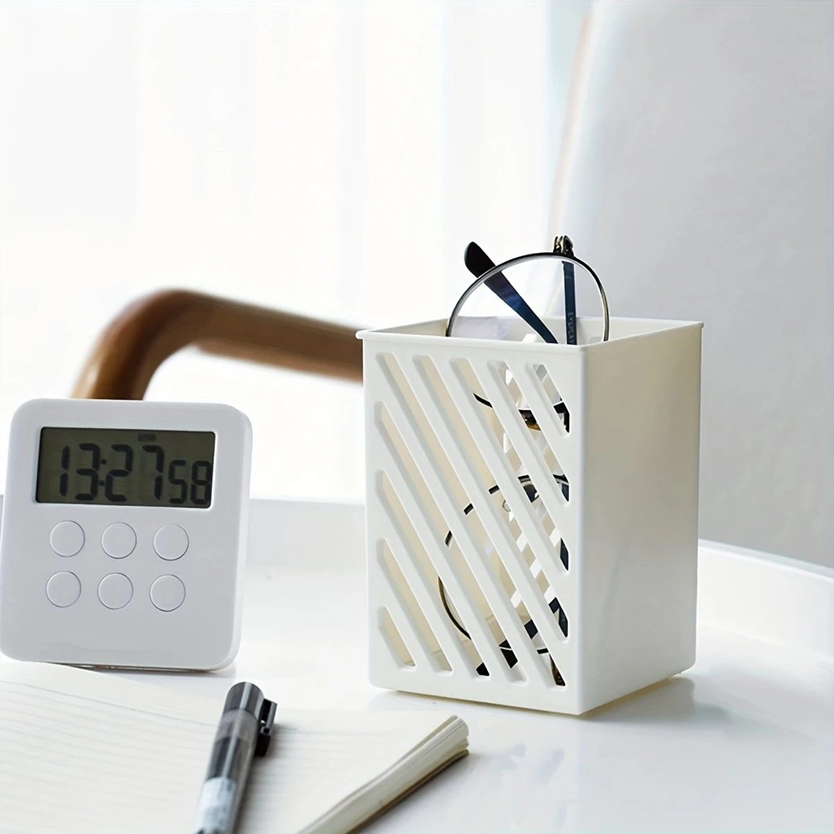 1pc-Simple Wall-mounted Pen Holder Student Desktop Stick-on Pencil Case Mini Makeup Brush Storage Case Storage Organizer