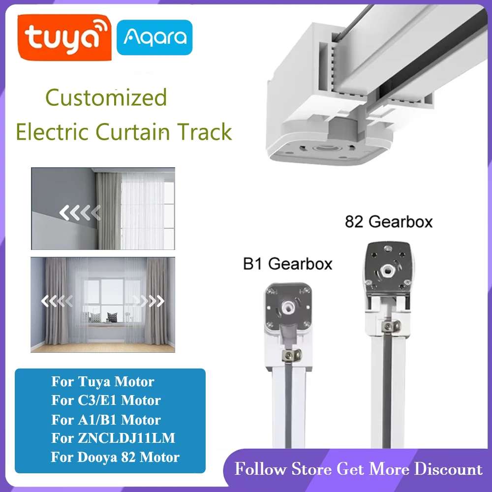 รางม่านไฟฟ้าปรับแต่งได้สำหรับมอเตอร์ม่านอัจฉริยะ Aqara C3 Dooya Tuya Wifi/Zigbee รางม่านอัจฉริยะสำหรับบ้านอัจฉริยะ 1