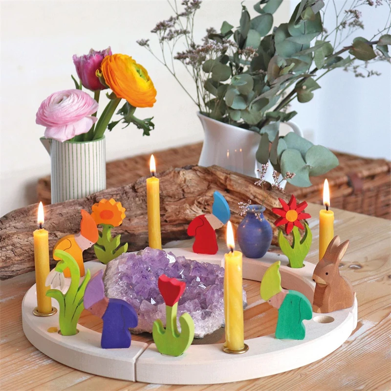 Wooden Waldorf Toys Birthday Ring for Children Wooden Rainbow Toys  Celebration Seasonal Decorations Decorative Figures