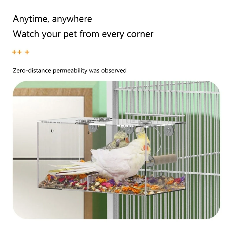 Budgies Feeding Box Dustproof Feeding Box Antispill Parrot Bathing Tub Cage Mounted Screw Breeding Nest for Parakeets 2