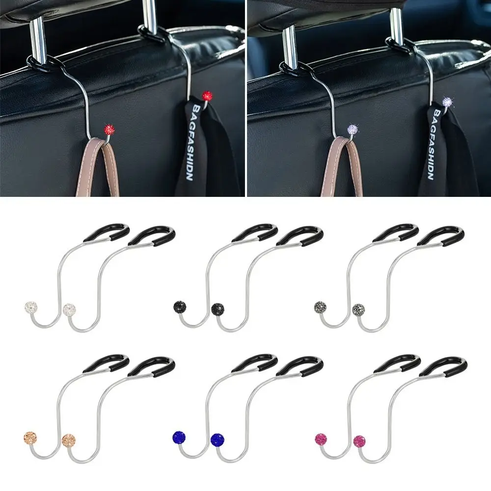 

2Pcs Car Headrest Hook Seat Back Organizers Bling Diamond Universal Car Headrest Bag Hangers Strong Durable Auto Backseat Hooks