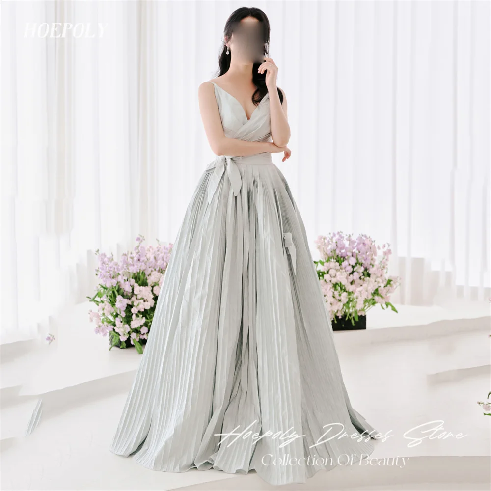 

Hoepoly Luxury Sweetheart Spaghetti Sleeveless Pleat A Line Long Evening Dress Floor Length Sweep Train Prom Gown New 프롬드레스