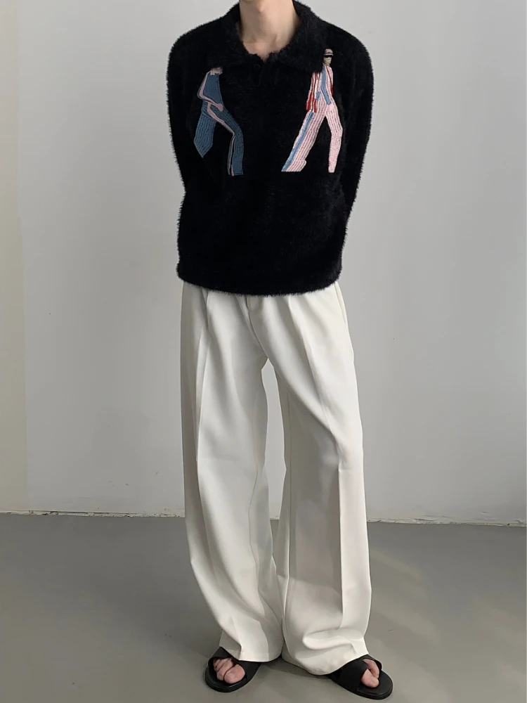 Pullover Lapel High-Grade Color Embroidered Warm Sweater Autumn and Winter Thickened Round Neck Top Basic Color Loose Simple 1Pc