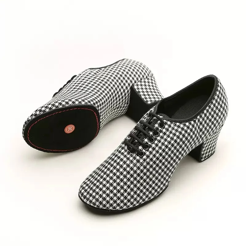 Latin Dance Shoes Women Soft Social Ballroom Dancing Shoes Square Modern Ventilation Dance Shoes Sneakers Black White