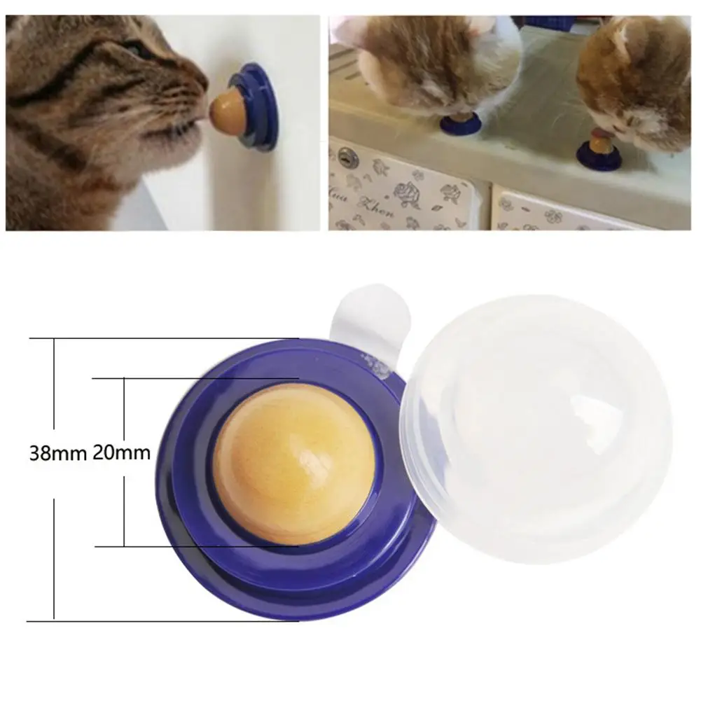Rotatable Catnip Wall Ball Cat Treat Toys with Catnip Snack Licking Ball Kitten Pet Molar Edible Treating Cleaning Teeth Teasing 