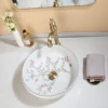 KEMAIDI Bathroom Ceramic Vessel Sinks White Round Porcelain Vessel Sink Counter Top Flower Bird Pattern Bowl Sinks for Bathrooms 2