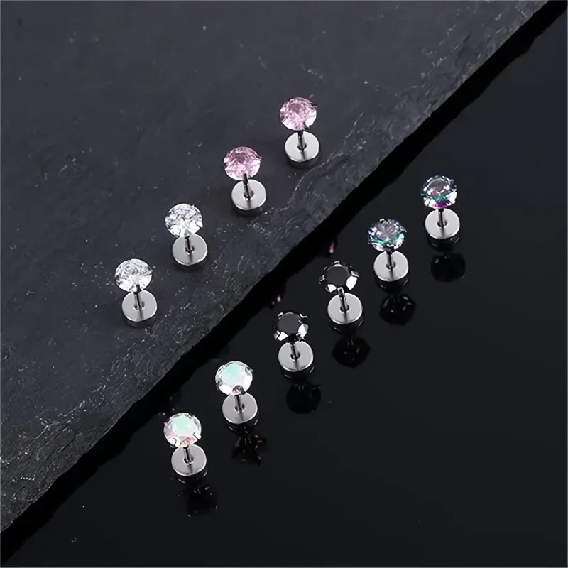 Orecchini Rodio Orecchini Borchie Argento Sterling 925 Con Zirconi Cubici - Rotondi, Chiusura A Farfalla Orecchini Eleganti Made UK - Foto 12