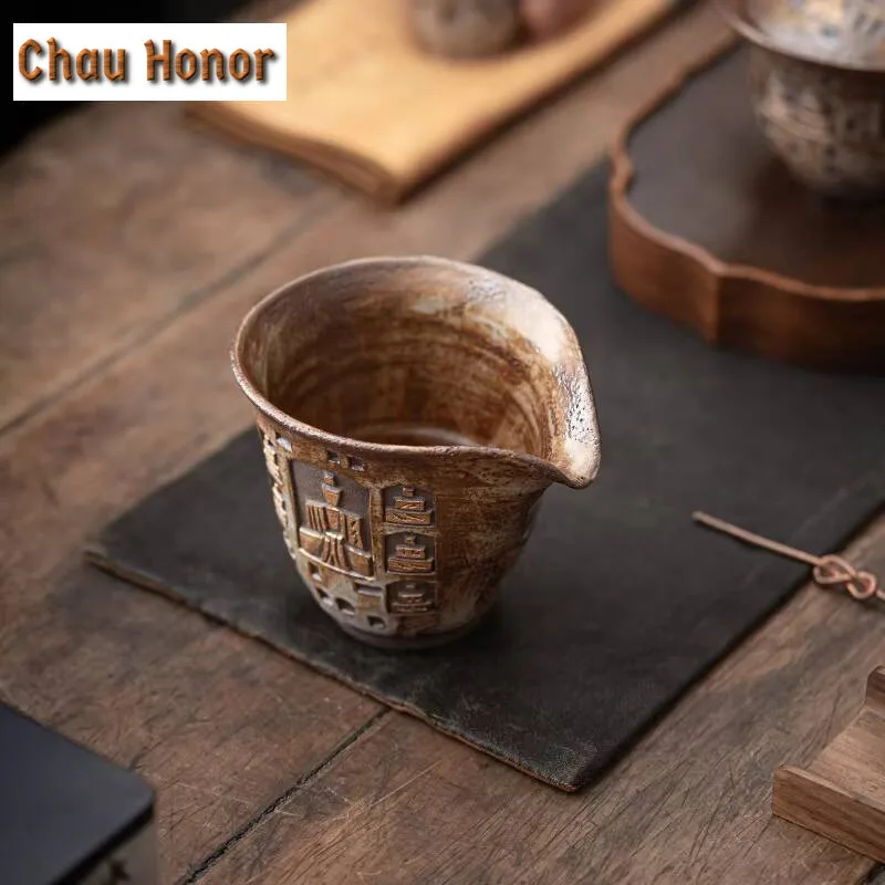 170ml Handmade Wood-fired Porcelain Tea Pitcher Dunhuang Frescoes Cha Hai Household Justice Cup Tea Services Collection Supplies