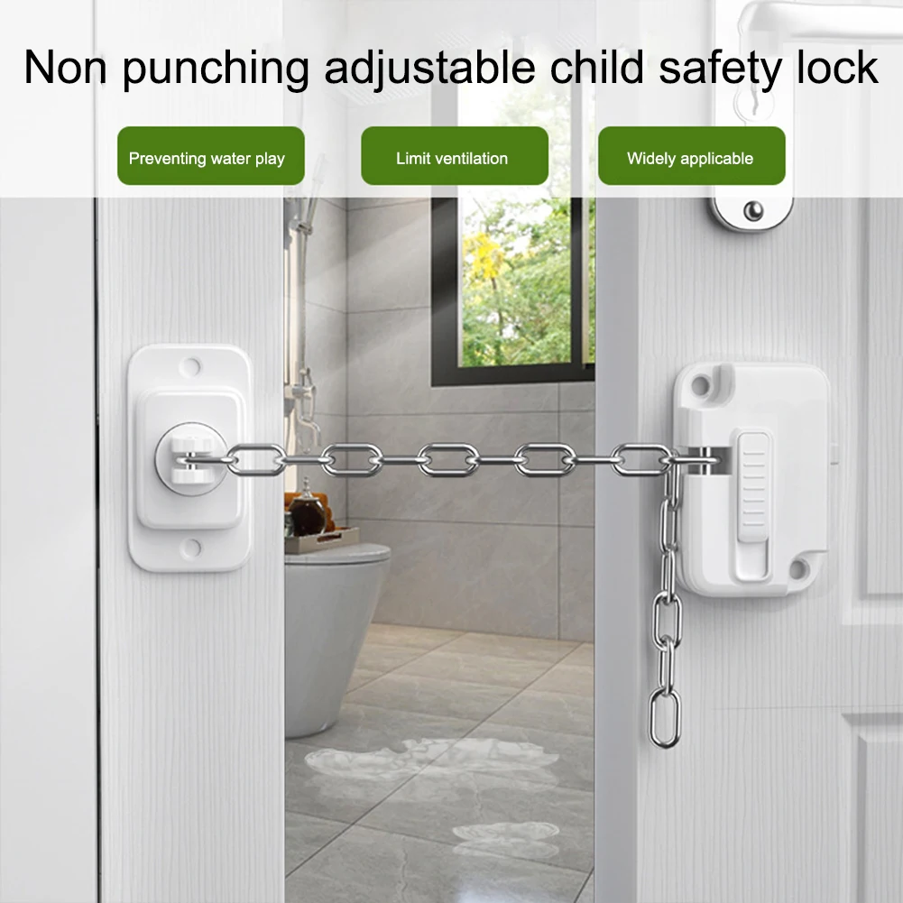 Window Security Locks Self Adhesive Window Frame Safety Chain Lock No Drilling Adjustable for UPVC Wooden Sliding Window Locks