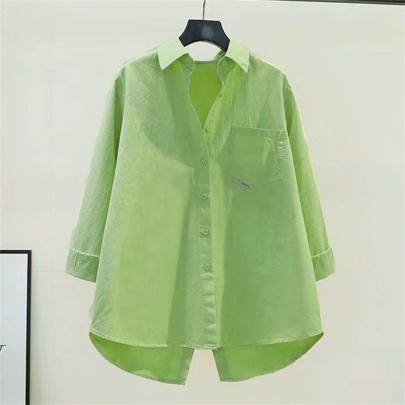 Irregular Office Lady Casual Elegant All-Match Shirt Loose Shirts And Blouses Spring Summer New Trend Solid Button Pocket Shirt