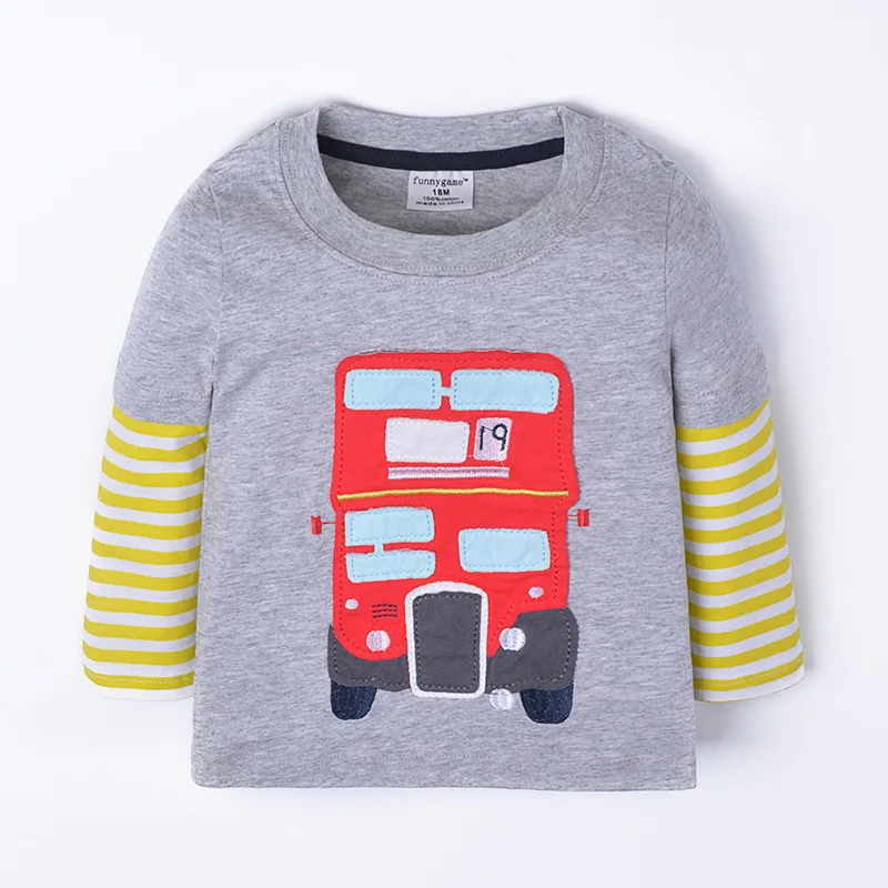 Jumping Meters Kinder Langarm-T-Shirts für Herbst Winter Jungen Kleidung Bagger Stickerei Kleinkind Tops Shirts – Detail 7