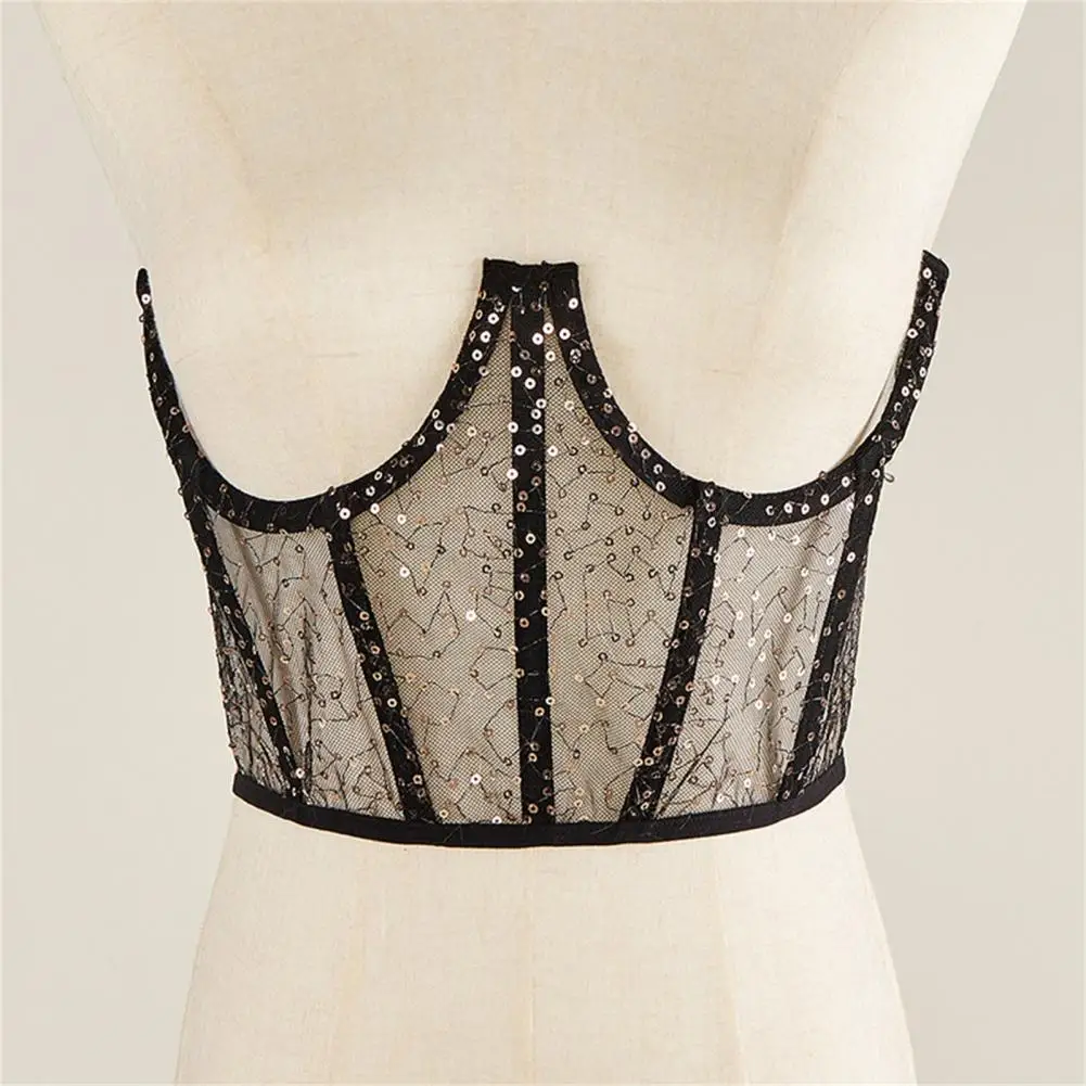 Women Bustier Women Corset Wire Lady Bustier Slim Shiny Sequin Stylish Lace Up Waist Cincher for Adult