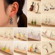 

Creative Voilin Frui Leaves Drop Earrings for Women Unique Rainbow Geometric Spacer Beads Astronaut Irregular Earrings Jewelry