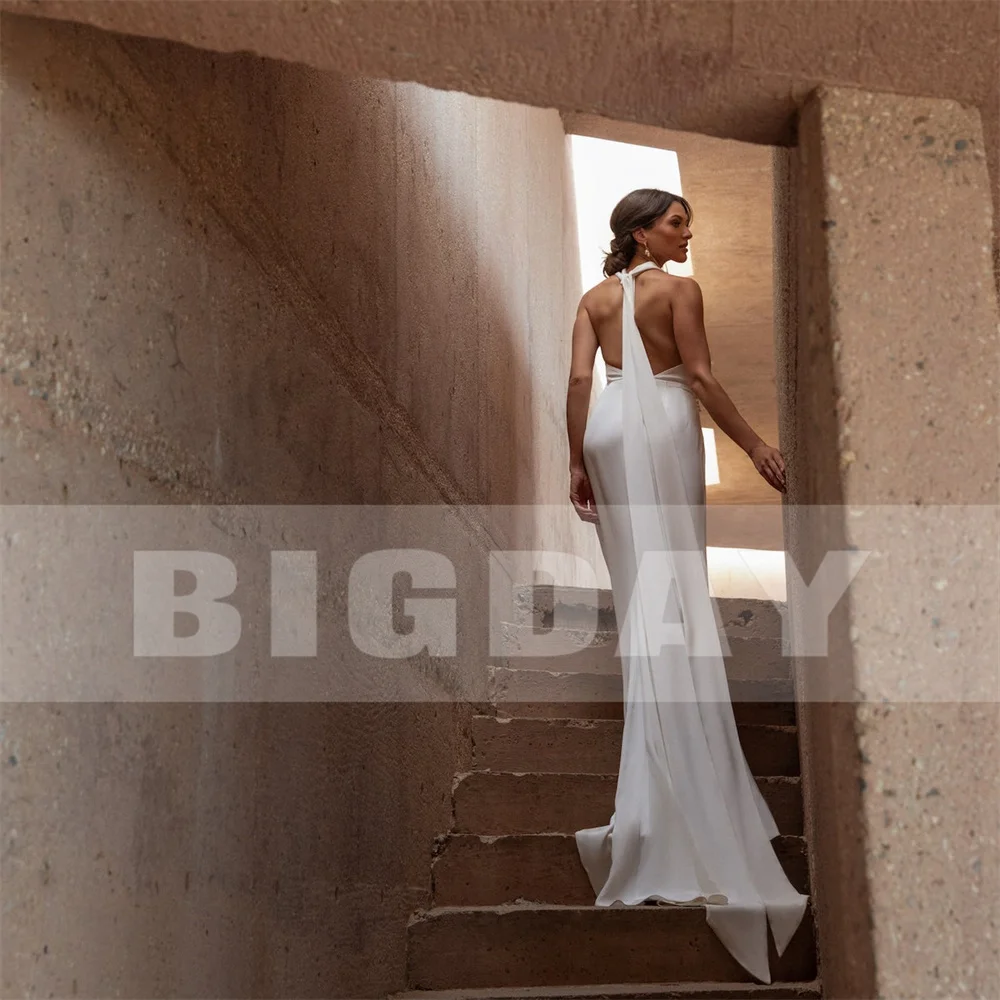 Sexy Mermaid Wedding Dresses Women 2025 Halter Pleat High Split Open Back Sleeveless Bridal Gown Vestidos De Noiva Customized 12 S1a4f9d12b26b42c18de4272fa1173cde0
