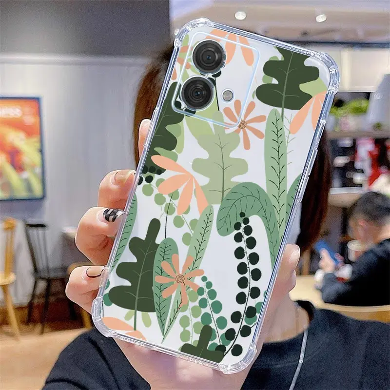 Edge-Series Transparent Phone Case with Floral and Grass Design