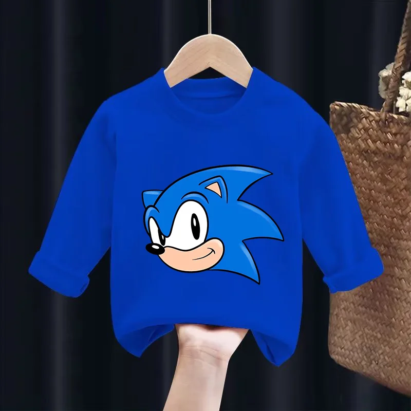 thumbnail image 1 of Camisetas estampadas de Sonics, cuello redondo, mangas largas, figuras de anime para niños, camisetas para niños, ropa de moda para niños y niñas con estampados, 1 of 5