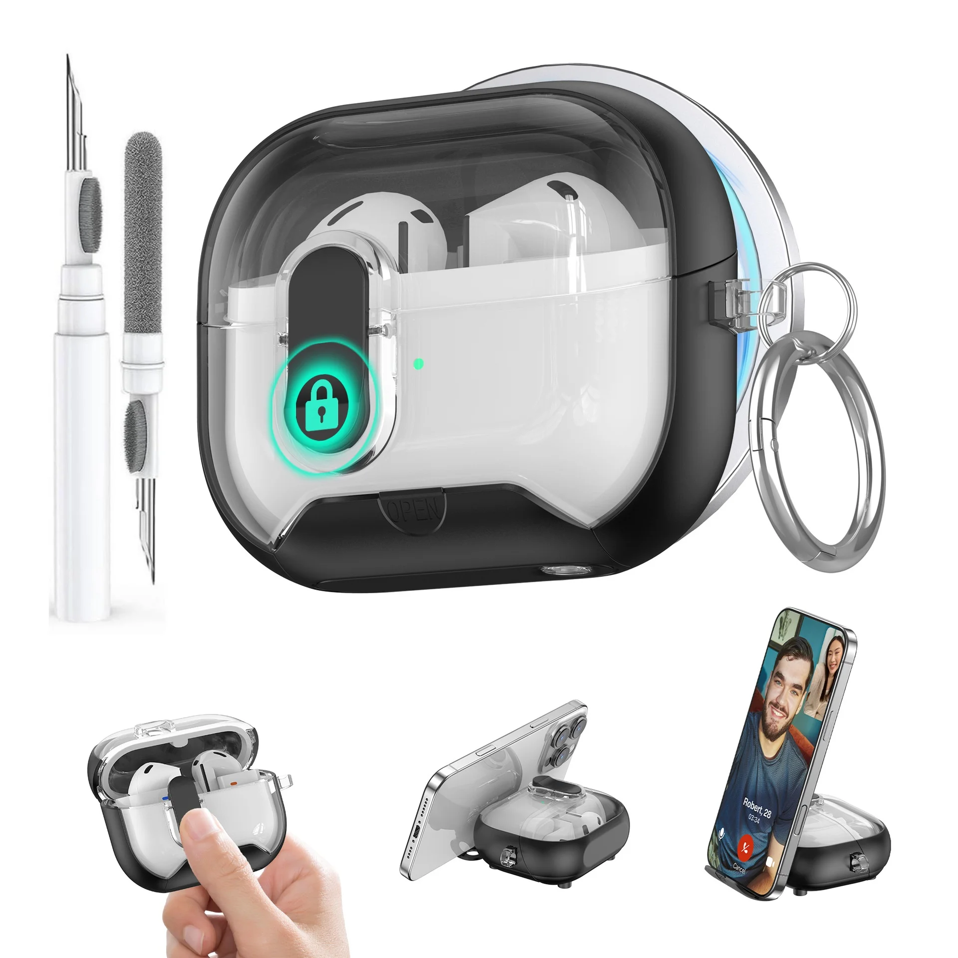Secure Lock Protective Case with Phone Stand & Cleaning Kit