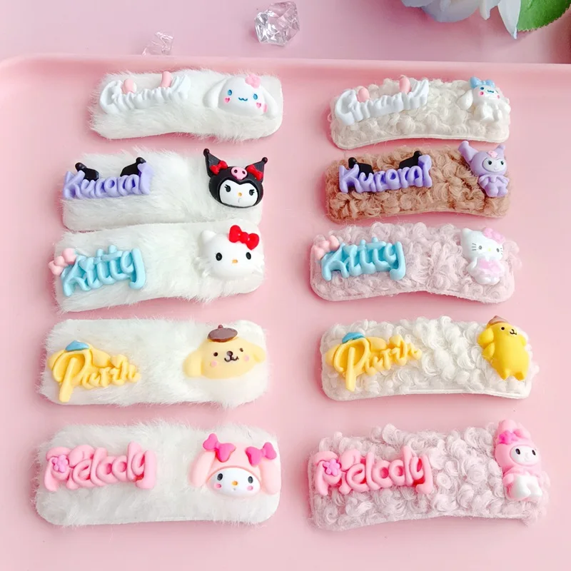 

5Pcs Sanrio Hello Kitty Plush Hairpin Cute Cartoon Cinnamoroll Kuromi Highly Attractive Headwear Charm Soft Holiday Gifts