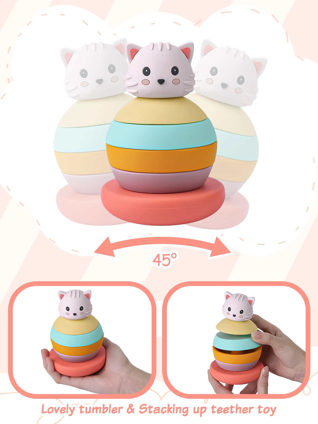 1 Set Cute Cat Building Blocks Baby Montessori Toys Soft Building Blocks Silicone Stacking baby birthday Gifts