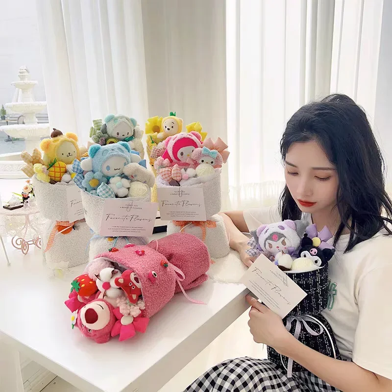 

Новинка Sanrio Cinnamoroll Kuromi кукольный букет Kawaii Plushies подарок на День святого Валентина для подруги милые плюшевые игрушки подарки на день рождения