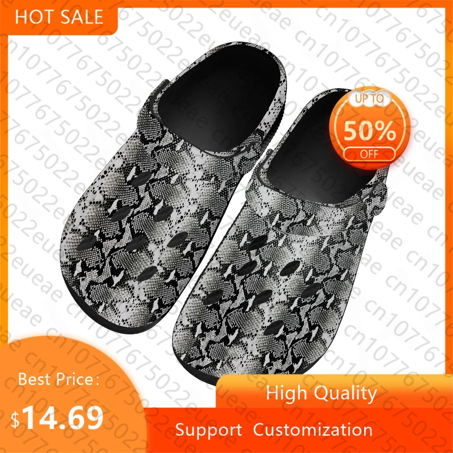 

Кроссовки мужские/женские с принтом змеиной кожи, домашние сабо, дышащие, Повседневная пляжная обувь для подростков, тапки с отверстиями, под заказ