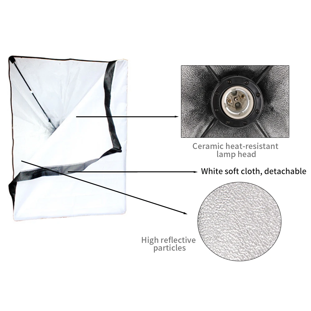 Photography 50x70CM Softbox Lighting Kits Professional Light System With E27 Photographic Bulbs