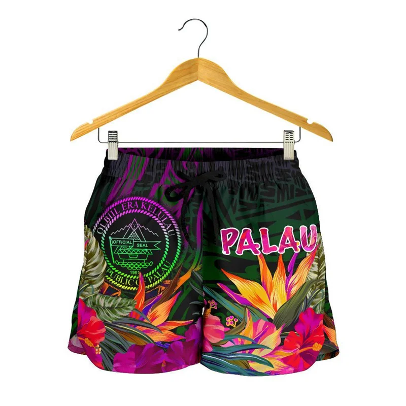 

Palau Women's Shorts Summer Hibiscus Trendy 2024 Swim Gym Ice Shorts Swimsuit Trunks Beach Short Hawaii Shorts Girls Short Pants