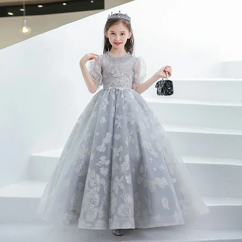 

Girl's stylish birthday princess dress, fluffy gauze flower girl runway evening dress, girl host piano performance dress, spring