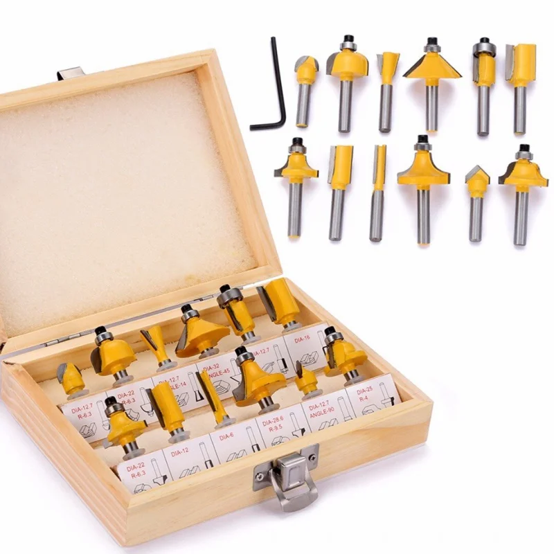 

12pcs Milling Cutter Set 8mm Straight Milling Cutter Sawdust Tungsten Carbide Finishing Cutting Woodworking