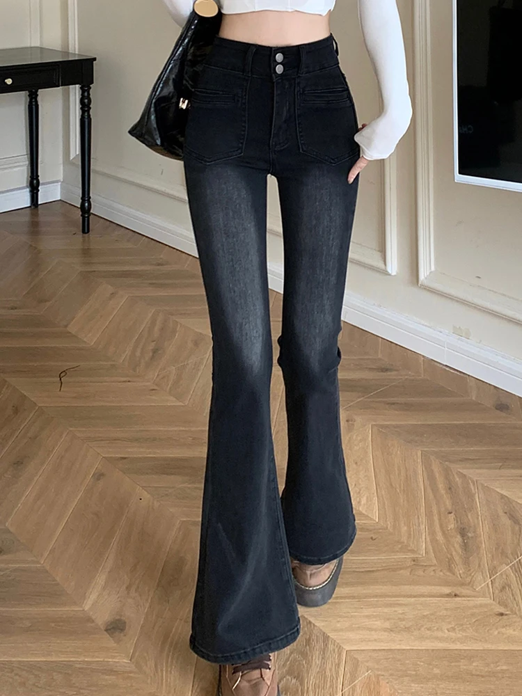 

Casual High Waist Elastic Jeans Slim Fit Flare Pants 2023 Autumn New Fashion Women'S Clothing
