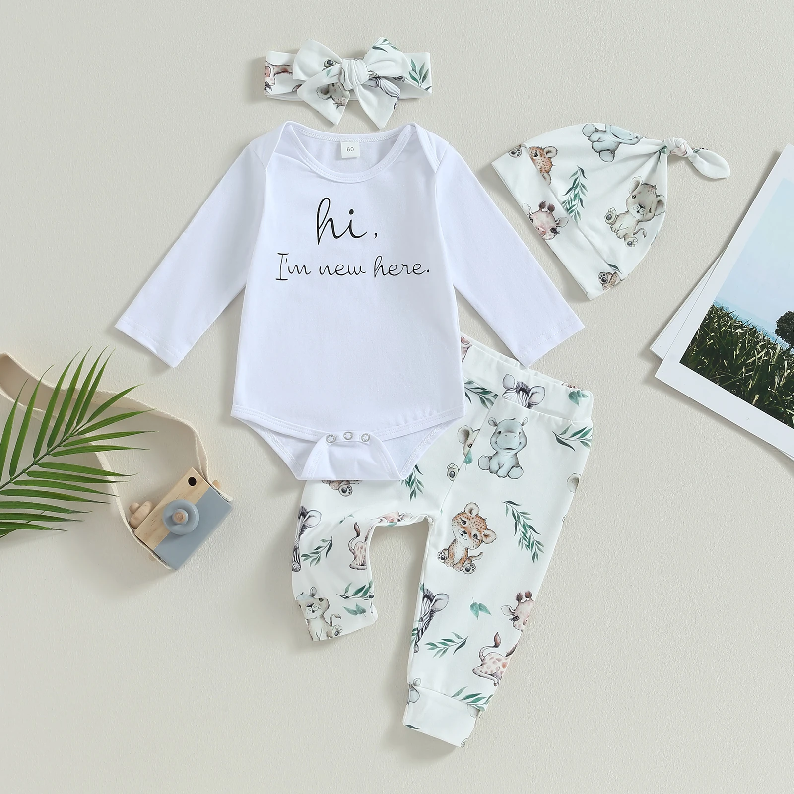 

BeQeuewll Baby Boys Fall Outfits Letter Print Crew Neck Long Sleeve Rompers Koala Print Long Pants Hat Headband 4Pcs Clothes Set