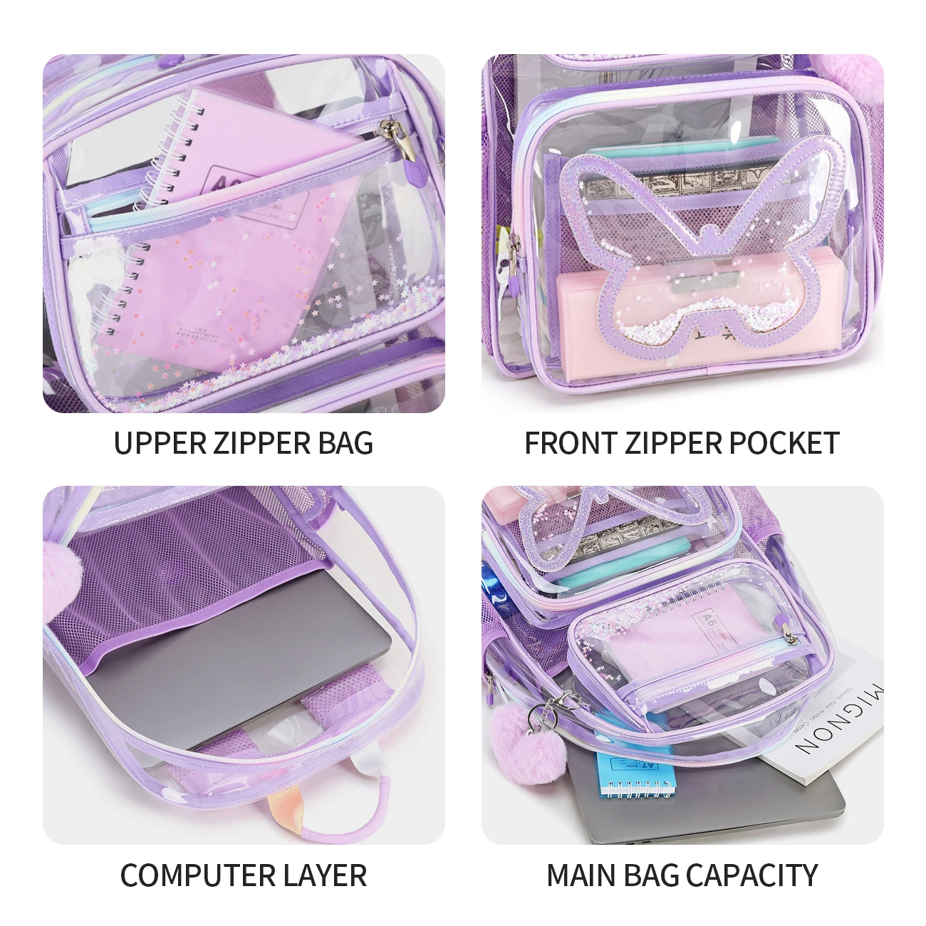 High Quality Waterproof Large Capacity TPU Transparent Clear Women Backpack 5