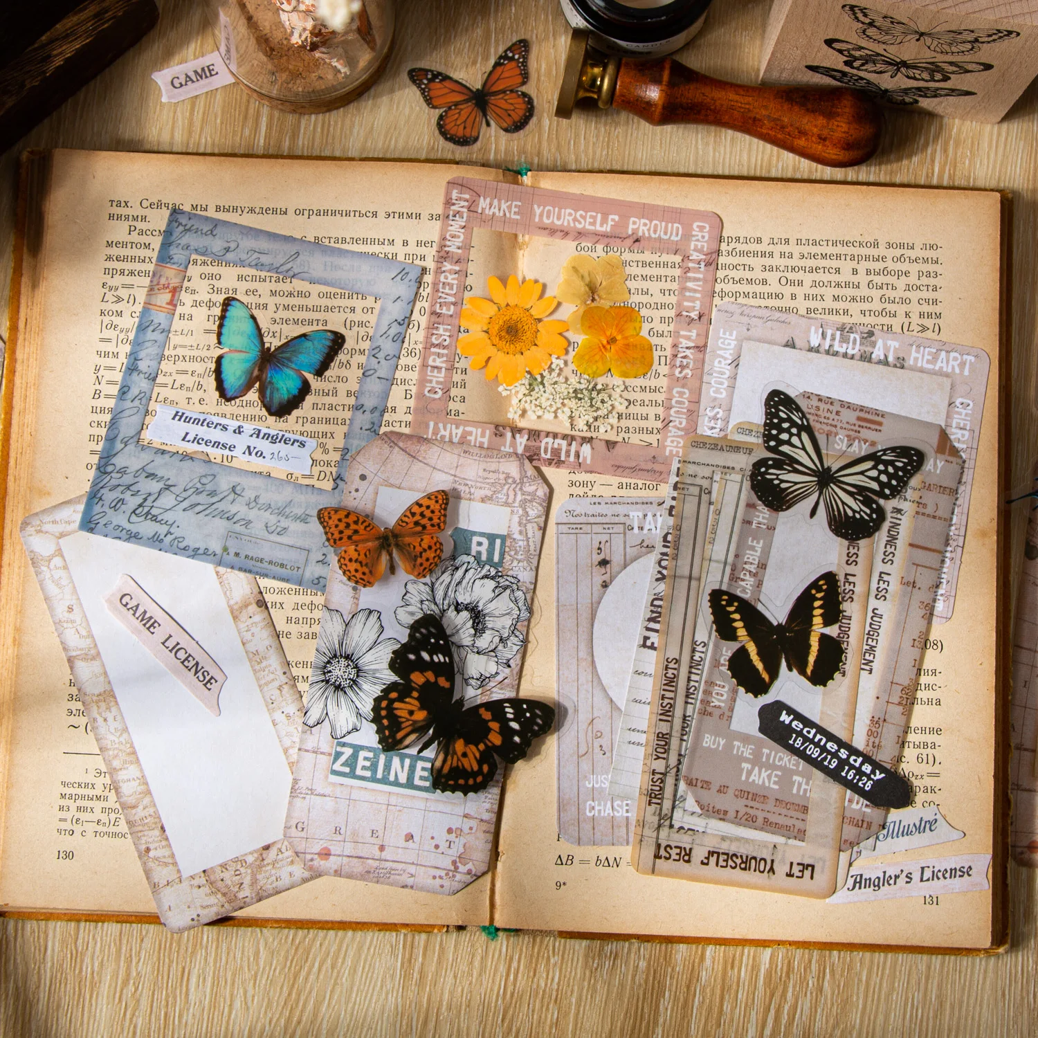 

Journaling 30pcs PET material paper Butterfly floral Vintage sticker stationery Journal scrapbooking Stickers junk Note book