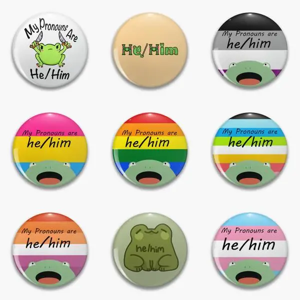 

He Him Frog Pronouns Pronoun My Are Soft Button Pin Brooch Gift Funny Jewelry Fashion Cute Collar Hat Women Decor Clothes