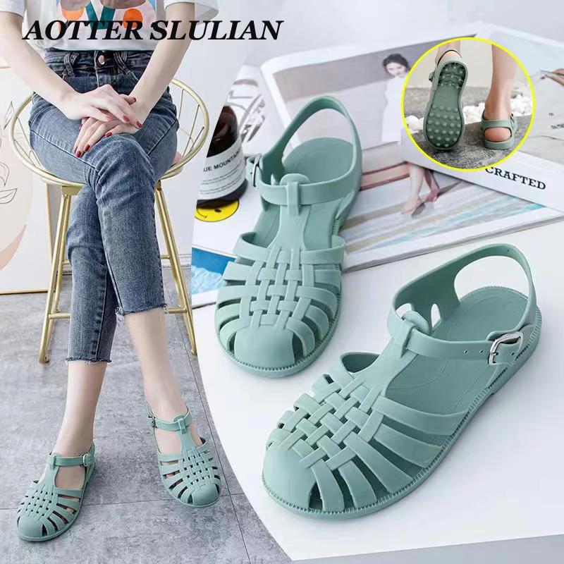 

New Fashion EVA Breathable Women Shoes Soft Sole Non-slip Summer Candy Sandals Ankle Strap Rubber Roma Soft Jelly Female Shoes