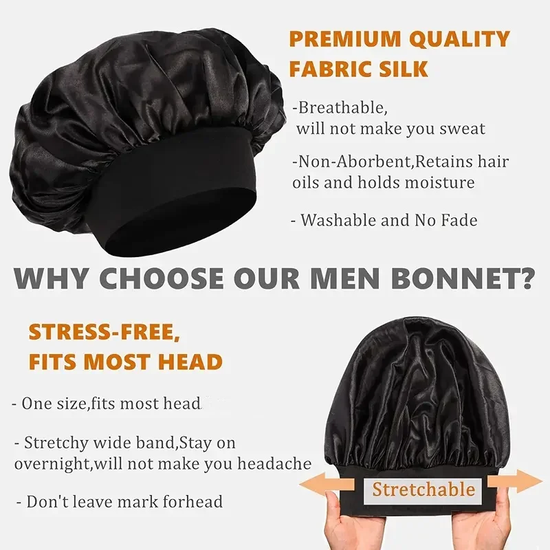 Satin Nightcap Satin Sleep Cap Soft Wide Brim Nightcap Unisex Night Sleeping Bonnet with Wide Elastic Band Bath Hat For All Hair Type
