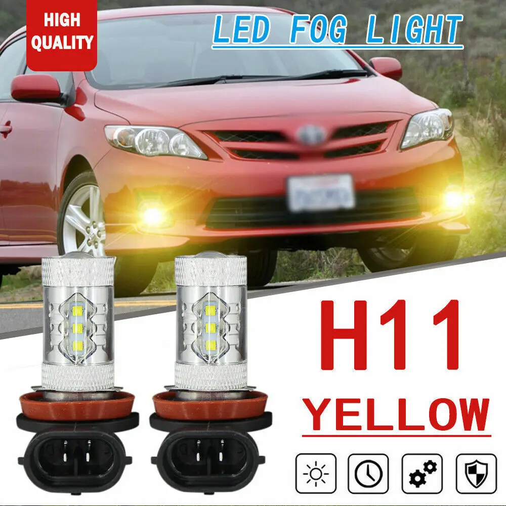 

2x Yellow H11 80W New LED Fog Light Replacement For Toyota Corolla RAV4 4Runner