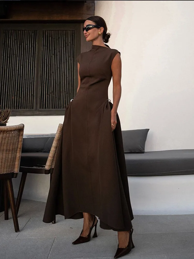 2025 Summer Solid Irregular Hem Patchwork O Collar Evening Dresses Women Contrasting Vestidos Female Elegant Partyclub Dresses