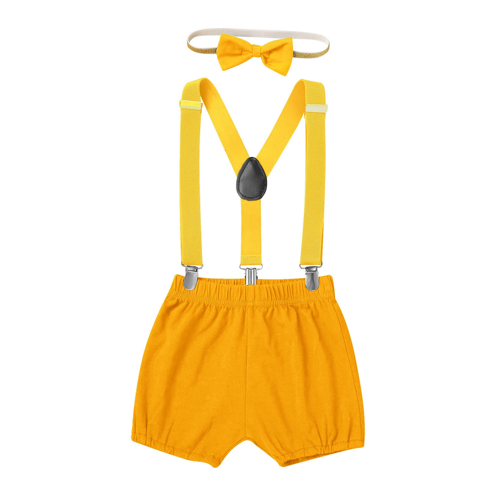 Baby Boys Girls Party Outfit Suspender Shorts Detachable Y-back Elastic Straps Shorts And Bow Headband