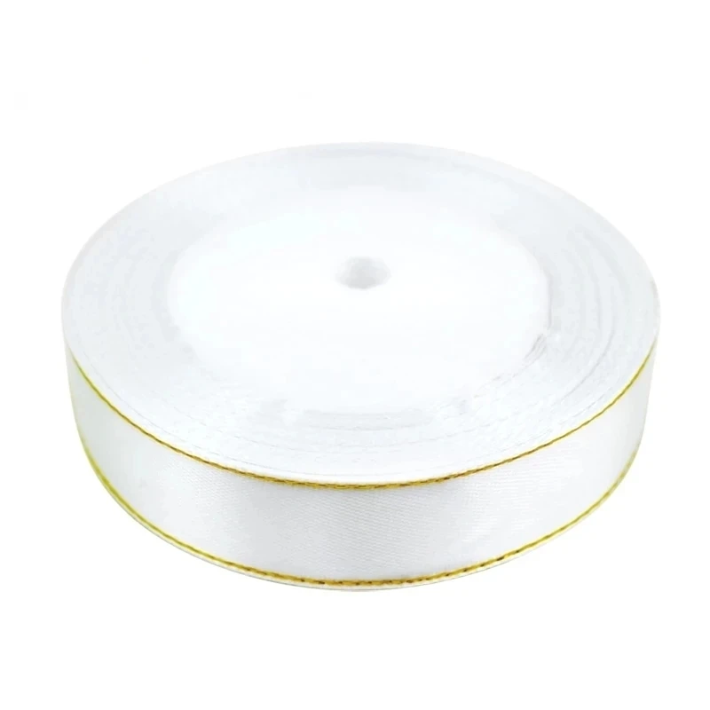 Premium Gold-Edged Satin Ribbon for Gift Packaging - 25 Yards, Assorted Widths (High Quality, Wholesale)