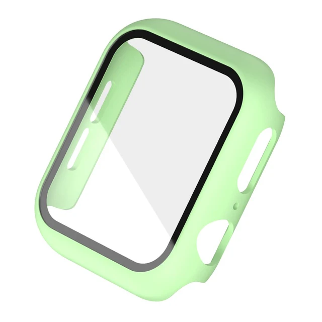 Hard PC Case for Apple Watch Series 45mm 41mm 44mm 40mm 42mm 38mm Tempered Protective Cover for Iwatch Serie 7 6 5 4 3 2 1 SE Light Green
