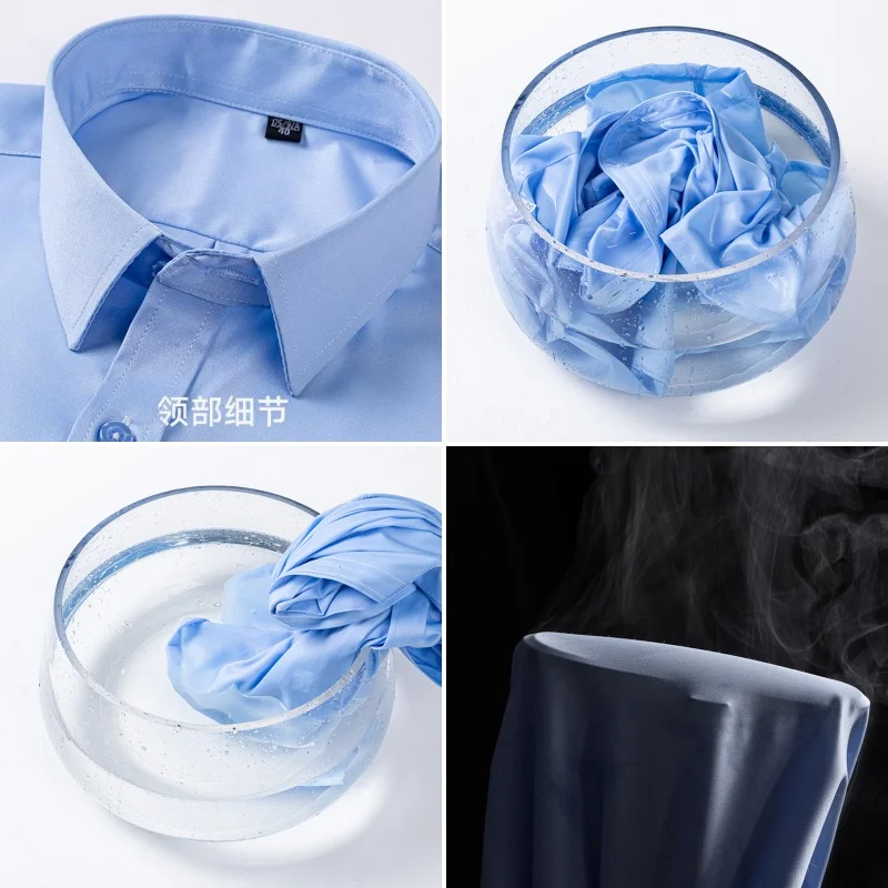 Anti-Wrinkle Men Shirts Short Sleeves Dress Shirts For Men Slim Fit Camisa Social Business Blouse Pocket White Shirt 6XL 7XL 6