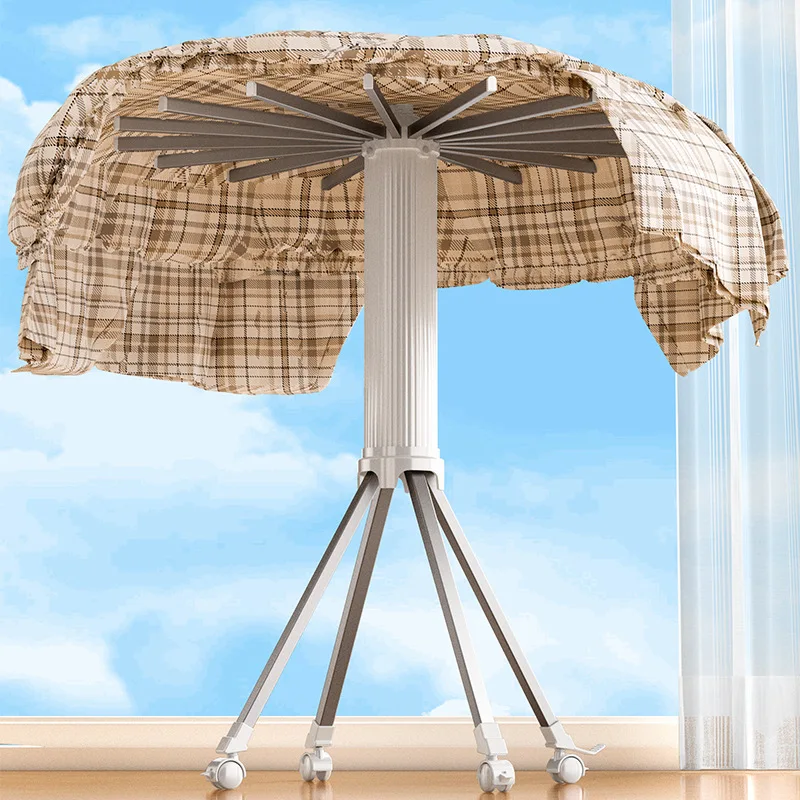 Thickened Foldable Clothes Hanger Rotary Floor Standing Clothes Drying Rack for Balcony Bathroom Space Saving Clothes Organizer 5